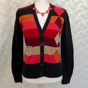 Cabi Color Block Argyle Cardigan, Size Small